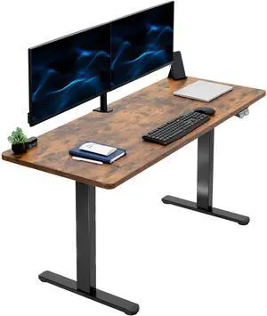 VIVO Electric 60 x 24 Stand Up Desk, Rustic Vintage Brown One-Piece Table Top, Black Frame (DESK-KIT-B06N)