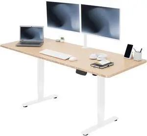 VIVO Electric 71" x 30" Stand Up Desk Workstation, Bamboo Table Top, White Frame