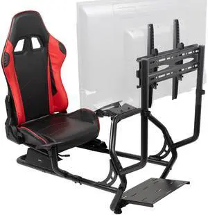 VIVO Racing Simulator Cockpit w/ Wheel Stand, Recline Seat, Gear Mount, TV Mount