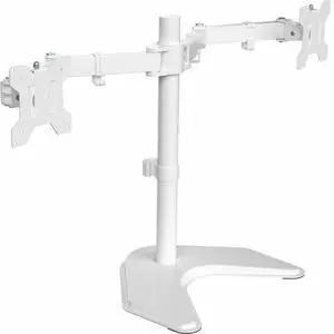 VIVO White Dual Monitor Mount, Freestanding Desk Stand, Heavy Duty, Adjustable, Fits Up to 27" Screens (STAND-V002FW)
