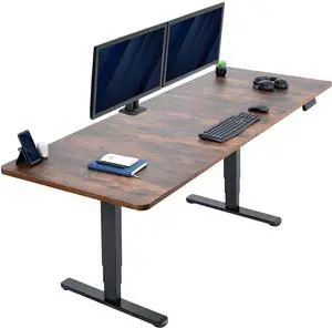 VIVO Electric 83 x 30 Stand Up Desk Workstation, Vintage Brown Table Top, Black Frame
