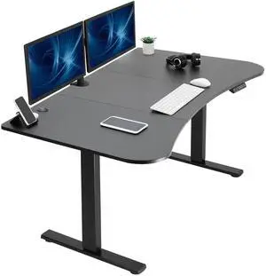 VIVO Electric 63 x 32 Stand Up Desk, Black 3 Part Table Top, Black Frame