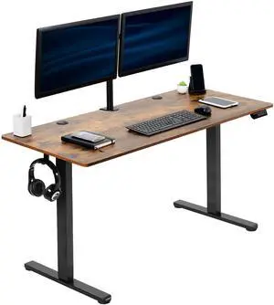 VIVO Electric 55" x 24" Sit Stand Desk, Ergonomic Workstation, Vintage Brown Table Top, Black Frame (DESK-E155TN)