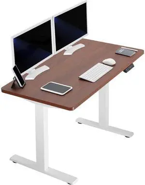 VIVO Electric 43 x 24 Stand Up Desk | Dark Walnut Table Top, White Frame