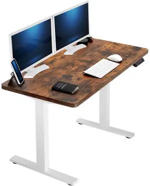 VIVO Electric 43 x 24 Stand Up Desk, Rustic Vintage Brown Tabletop White Frame