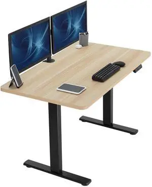 VIVO Electric 48" x 30" Stand Up Desk, Light Wood Table Top, Black Frame