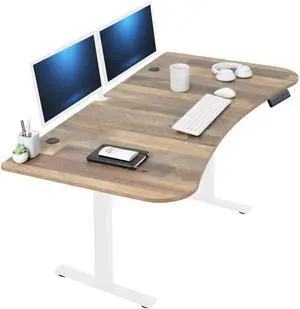 VIVO Electric 63 x 32 Standup Desk, Reclaimed Wood Table Top, White Frame