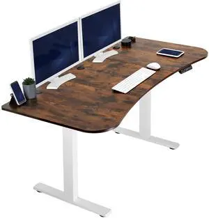 VIVO Electric 63 x 32 Standup Desk, Rustic Vintage Brown Tabletop, White Frame