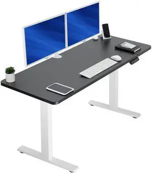 VIVO Electric 60 x 24 Stand Up Desk | Black Table Top, White Frame