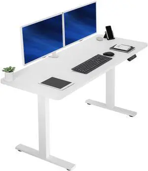 VIVO Electric 60 x 24 Stand Up Desk | White Table Top, White Frame