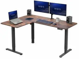 VIVO Vintage Brown / Black Electric 63" x 47" Corner Standing Desk VIVO Vintage Brown / Black Electric 63" x 47" Corner Standing Desk