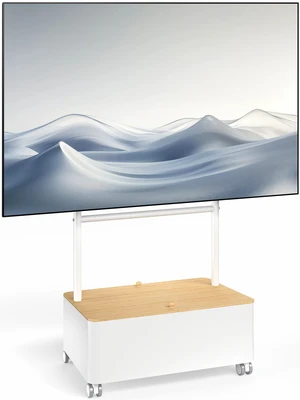 VIVO White Studio Rolling TV Stand, 43-65 Screen, Bamboo Cover Hidden Storage VIVO White Studio Rolling TV Stand, 43-65 Screen, Bamboo Cover Hidden Storage