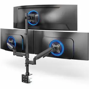 VIVO Triple Monitor Desk Mount, 2 Mechanical Arms + 1 Fixed Arm, Screens 32"-49 VIVO Triple Monitor Desk Mount, 2 Mechanical Arms + 1 Fixed Arm, Screens 32"-49
