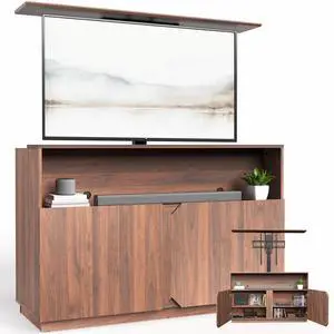 VIVO Walnut Motorized Lift Concealed TV Cabinet with Storage, Holds 32-55 TVs VIVO Walnut Motorized Lift Concealed TV Cabinet with Storage, Holds 32-55 TVs