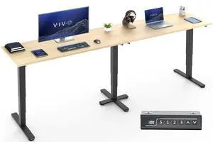 VIVO Electric 109" x 24" Extra Long Standing Desk, Light Wood Tops, Black Frame VIVO Electric 109" x 24" Extra Long Standing Desk, Light Wood Tops, Black Frame