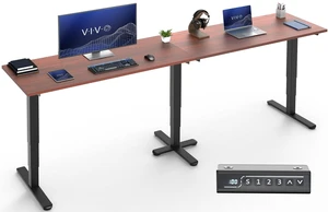 VIVO Electric 109" x 24" Extra Long Standing Desk, Dark Walnut Tops, Black Frame VIVO Electric 109" x 24" Extra Long Standing Desk, Dark Walnut Tops, Black Frame