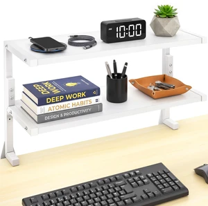 VIVO White Clamp-on 24" Above or Below Desk 2-Tier Shelving Unit, Desk Organizer VIVO White Clamp-on 24" Above or Below Desk 2-Tier Shelving Unit, Desk Organizer