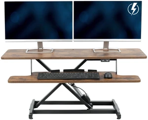 VIVO Vintage Brown Electric 42" Standing Desk Monitor Riser, Sit Stand Tabletop VIVO Vintage Brown Electric 42" Standing Desk Monitor Riser, Sit Stand Tabletop