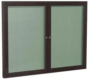 Ghent PA23660VX-193 2 Door Enclosed Vinyl Bulletin Board with Satin Frame - 60" x 36" - Silver Surface, Satin Aluminum Frame