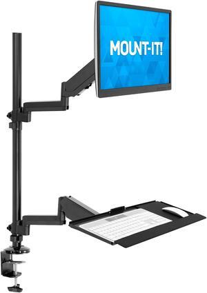 Mount-It! Single Monitor Standing Gaming Desk Mount with Keyboard Tray | Fits Up to 32" Screens