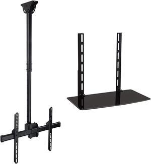 Mount-It Ceiling TV Mount Bracket with AV Shelf Bundle | Fits 40"-75" TVs