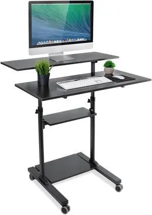 Mount-It! Wide Mobile Stand Up Desk | Height Adjustable Rolling Workstation with 40" Wide Table Tops | Black
