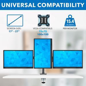 Mount-It! Adjustable Triple Monitor Mount with Gas Spring Arms Up to 27" Black (MI-4753B)