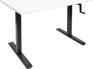 Mount-It! Hand Crank Standing Black Desk Frame with White Tabletop