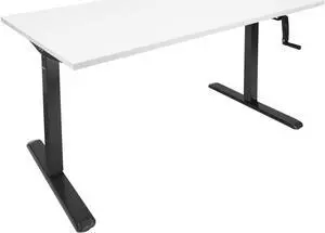 Mount-It! Hand Crank Standing Black Desk Frame with Extra-Wide White Tabletop