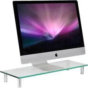 Mount-It! Tempered Glass Computer Monitor Riser | 32" Max Screen Size | Extra Wide (27.5 Inch)