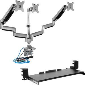 Mount-It! Triple Monitor Mount and Clamp Keyboard Tray Bundle  | Fits 24-32 Inch Screens