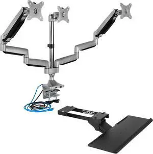 Mount-It! Triple Monitor Mount and Keyboard Tray Bundle | Fits 24-32 Inch Screens with USB and Audio Ports