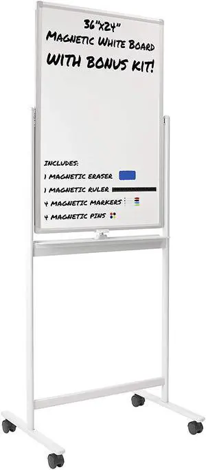 Mount-It! Mobile Dry Erase Whiteboard | 36x24 inches | Double-Sided Dry Erase Board