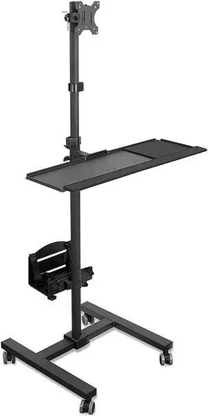 Mount-It! Rolling Computer Cart | Mobile Workstation with Tray Monitor Mount and CPU Holder