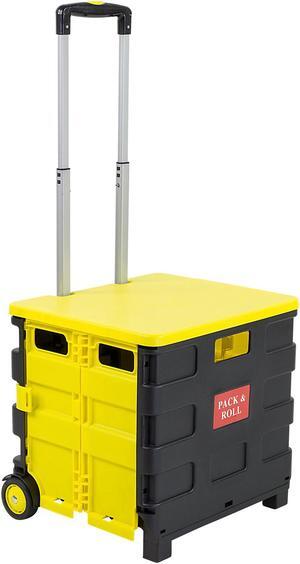 Mount-It! Rolling Utility Cart | Folding Collapsible Hand Crate with Lid | 55 lbs Capacity
