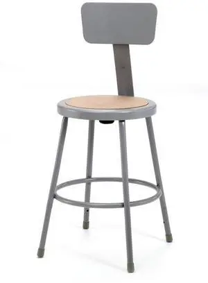 NPS 6224B 6200 Series Heavy Duty Steel Stool With Backrest - Supports Up to 500 lb - 24" Seat Height - Brown Seat, Gray Back/Base