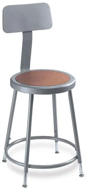 NPS 6230HB 6200 Series Height Adjustable Heavy Duty Steel Stool With Backrest - 32" to 39" Seat Height - Brown Seat - Gray Back/Base