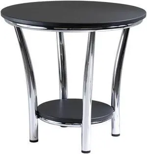Maya Round End Table, Black Top, Metal Legs By Winsome Wood