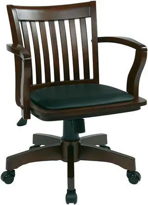 Office Star Deluxe Wood Banker's Chair with Vinyl Padded Seat in Espresso Finish