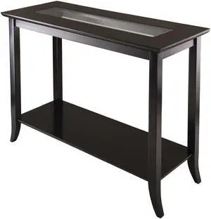 Winsome Wood Genoa Rectangular Console Hall Table With Glass And Storage Shelf
