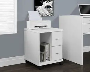 Monarch Specialties White Hollow-Core 2 Drawer Computer Stand On Castors I 7055