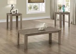 Monarch Specialties Dark Taupe Reclaimed-Look Three Pieces Table Set I 7912P