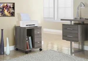 Monarch Specialties Dark Taupe Reclaimed-Look 2 Drawer Computer Stand On Castors I 7056