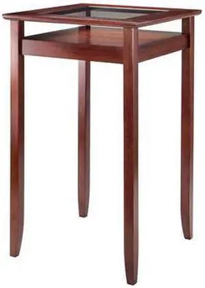 Winsome Wood Halo Pub Table with Glass Inset & Shelf In Walnut