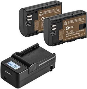 lp-e6n battery, 2 pack and compact smart battery charger for canon xc15, eos 60d, eos 70d, eos 80d,eos 5d ii, eos 5d iii, eos 5