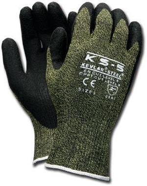 Memphis Large KS-5 13 Gauge Cut Resistant Black Latex Dipped Palm And Finger Coated Work Gloves With Green Kevlar Stainless Steel And Nylon Liner