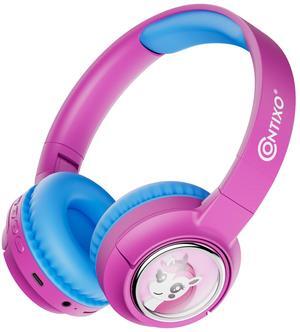 contixo KB6 Wireless Bluetooth Headphones, 85/94dB Safe Volume,  Bluetooth 5.3, 3.5mm Jack, Foldable,Colorful LED Light,Wireless Headphones With Microphone For School/Travel/Plane, For Ages 3-16 Pink