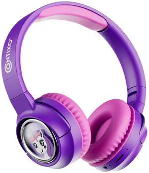 contixo KB6 Wireless Bluetooth Headphones, 85/94dB Safe Volume, Bluetooth 5.3, 3.5mm Jack, Foldable,Colorful LED Light,Wireless Headphones With Microphone For School/Travel/Plane, For Ages 3-16 Purple