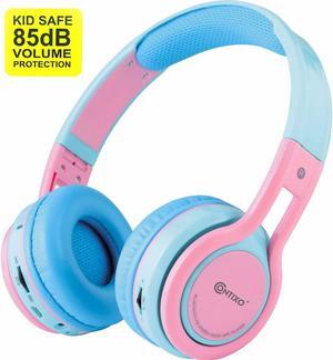 Contixo KB-2600 Kid Safe 85dB Over The Ear Foldable Wireless Bluetooth Headphone with Volume Limiter, Built-in Micro Phone, Micro SD Card Music Player, FM Stereo Radio, Blue+Pink