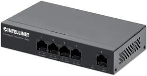 Intellinet 5-Port Gigabit Ethernet PoE+ Switch, Four PSE PoE+ Gigabit Ports, One Gigabit Port, PoE Power Budget of 40 W, IEEE 802.3at/af Compliant, Desktop, Wall-mount Option